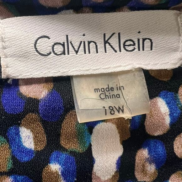 Calvin Klein Faux Wrap Dress Plus Size 18W Blue Colorful Dot Print Ruched Jersey - Picture 11 of 15